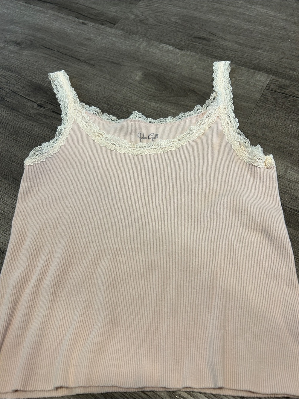 John Galt Lace Trim Ribbed Tank Top in Light Pink